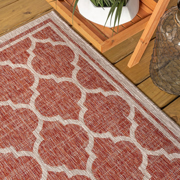 Trebol Moroccan Trellis Textured Weave Indoor/outdoor Round Rug